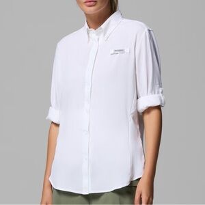 White Button Down Breathable Top for Outdoors and Fishing with Sun Protection